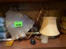 Lamp, 2 lamp shades, and other decor
