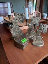 3 Brass candle holders, heart box