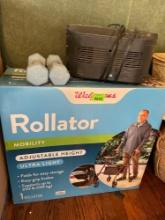 Rollator walker, 2 three pound dumbbells, Sony radio and cassette player