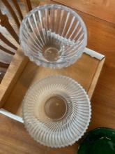 2 glass dish bowls and a glass green apple plate
