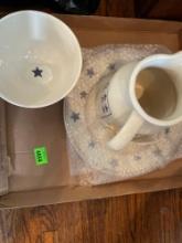 Hand painted plate, bowl, and pitcher