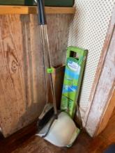 Sweeper wet and dry mop with box of wet mopping cloths, broom and dust pan, curtain rod, and Texas