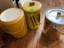 3 ice buckets, cook books and recipe magazines