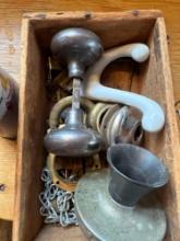 Vintage phone Speaker, door knobs and door bell, cabinet knobs