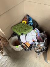 Planter, bag of beach towels, cooler block, coloring pads