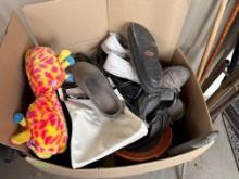 Box of toys and outdoor shoes