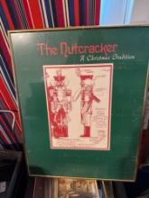 Bed rest, toy ironing board, framed declaration of independence, memo board, The Nutcracker print in