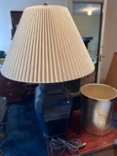 Trash can, table lamp