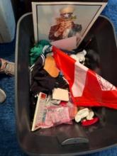 Tote of clothes, flag, decor and more