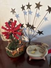 Decorative wall plates, home decor, bear in the tub, windmill with horses