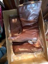 Leather boots, rug 77 x 29 inches and life magazines