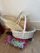 3 woven baskets and 2 picture albums