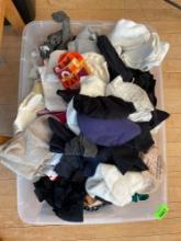 Tote with socks, scarfs, and other misc items