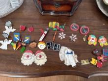 seasonal, school earrings, pins , button covers some need repairs