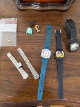 3 watches, pins, watch band, 14k chain broken