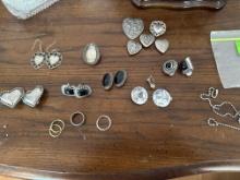 Clip earrings, heart button covers, rings. Some repairs needed
