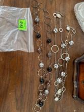 Bead and wire necklace, rhinestone ball necklace needs repair