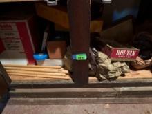 Contents on shelf in cabinet, misc items