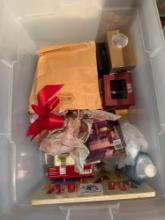 Tote with misc items, kids Easter eggs, kids wood puzzle, picture frame, and more