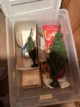 Tote with small Christmas trees and ornaments