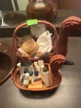 Duck baskets with misc bathroom items