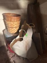 Woven baskets, tin bins, and other misc items