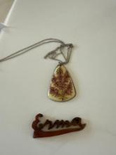Hand Painted in Scotland by Fiona Danny necklace. Needs repaired, Erma carving
