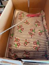 Box of raggedy Ann items, pillow, books and more, fly swatter