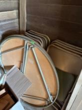 Two round card tables and nine chairs