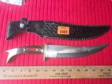 Vintage, 14 Inch Curved Blade Knife with Scabbard. Brass Guard.and End.