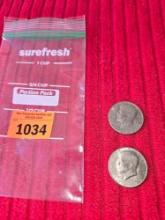 2- 1976 D, Bicentennial, Kennedy Half Dollar Coins. Both one Money.