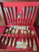 47 Pieces of Wm Rogers Silver Plated Flarware. In Wood Display Box with Paperwork.