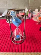 Vintage Metal Framed , Blue Sand, Hourglass.