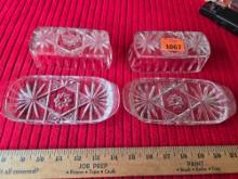 Pair of Vintage, Ornate Anchor Hocking Cut Glass Butter Dishes. Both one Money.