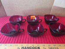 Set of 6 Vintage, Red Glass Square Cups.