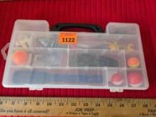 Easy Tackle OrganizerCase with Assorted Fishing Tackle Items.