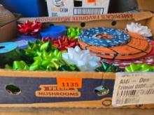 Large Box of Assorted decorations and Ribbons.