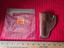 Grundmans, Leather Revolver/Pistol Holster. With Belt Clip.