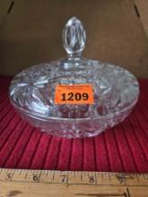 Vintage Anchor Hocking Cut Glass Star of David Covered Dish, 7 1/4" x 6"