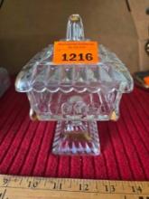 Vintage Westmoreland Glass Gold Accents Square Covered Candy Dish.