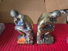 VTG 1928 Antique Brass Auguste Rodin Style  The Thinker 7 Brass Bookends
