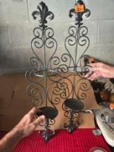 Pair Of Decorative Iron , Wall Hanging Candle Holders.