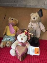 3 Assorted Vintage Bears. With Trinket Box on One, and Wood Stand on Another. All one Money.