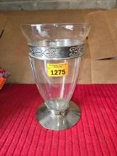 Decorative Metal Encased. Glass Vase.