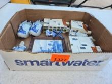 Box of Handpainted Delft Blue Items and Other. All one Money.