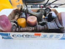Box of Assorted Candles and Holders.