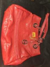 Ellen Tracy Large Fashion Purse/Shoulder Bag. Faux Red Alligator Skin/Leather. Apparel.