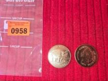2 Copper Rounds. African Wildlife Rhinoceros, and Indian Head Penny Commerative. Each Round is 1