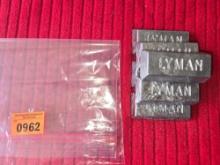6 Lyman Lead Ingots. Each Approximately 1 Pound. All one Money.