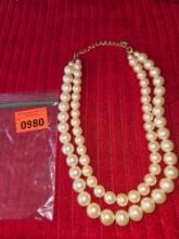Double Strand of Faux Pearls with Gold Toned Link Chain. No Stamp Found. Jewelry
